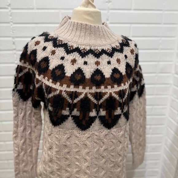 Fat Face Maddie Fair Isle Yoke Wool Blend Mock Neck Jumper Sweater Cableknit 6 - Picture 5 of 14